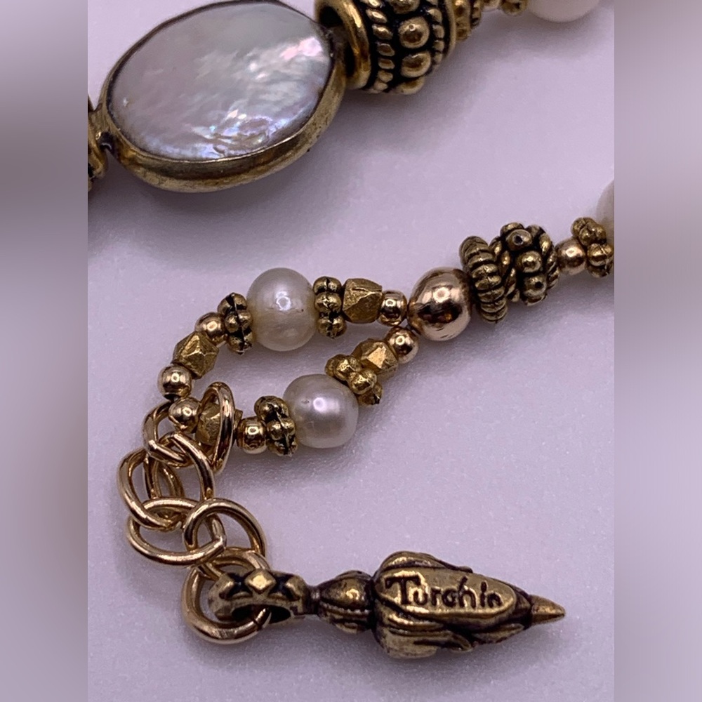 Turchin Hallmarked RARE Gold, Freshwater Pearl & Mother of Pearl Wrap Bracelet - Picture 15 of 15